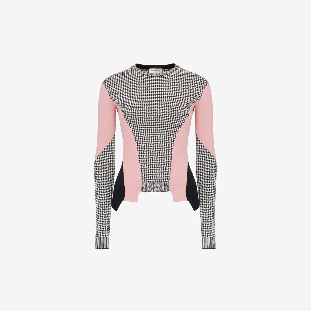 Alexander McQueen Women's Black Dogtooth Colour-Block Peplum Jumper - 8 (Wool)